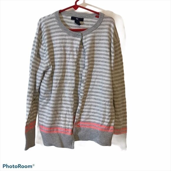 Gap Girls Medium Gray Pink Stripe Cardigan - Picture 2 of 14